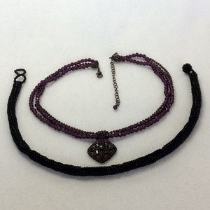FINAL SALE PRICE Black Handmade Crocheted Choker & Purple Necklace